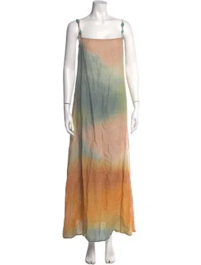 Pre-owned Staud Linen Long Dress In Green