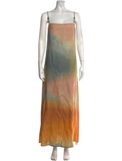 Pre-owned Staud Linen Long Dress In Green