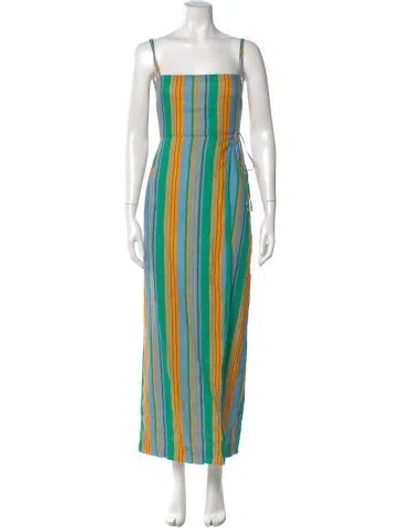 Pre-owned Staud Linen Long Dress In Multi