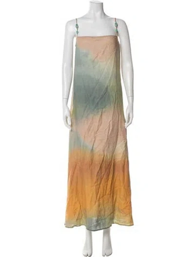 Pre-owned Staud Linen Long Dress In Multi