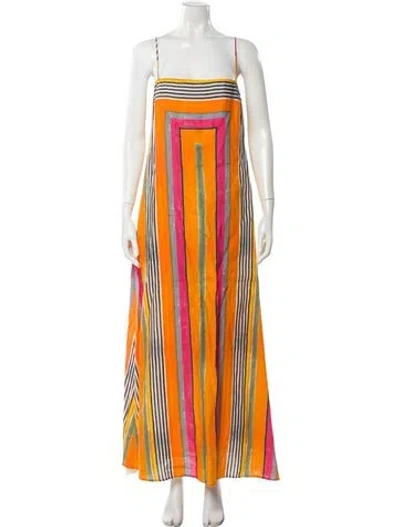 Pre-owned Staud Linen Long Dress In Orange