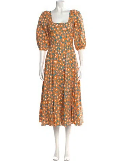 Pre-owned Staud Linen Long Dress In Orange