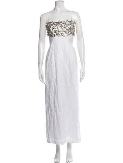 Pre-owned Staud Linen Long Dress W/ Tags In White