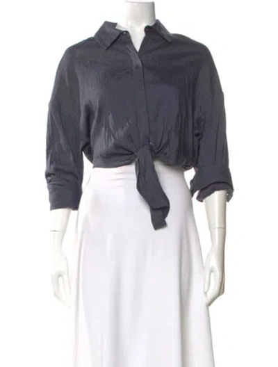 Pre-owned Staud Linen Long Sleeve Button-up Top In Gray