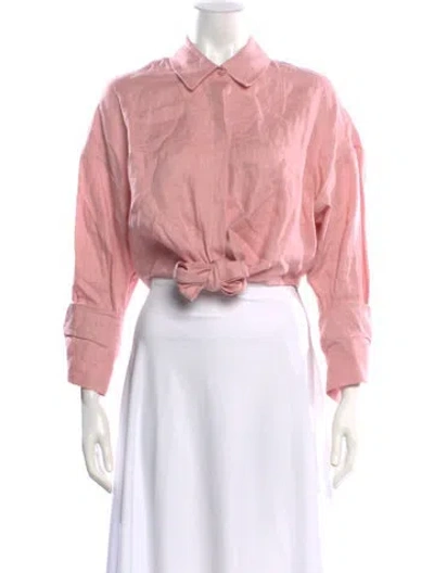 Pre-owned Staud Linen Long Sleeve Button-up Top In Pink