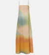 Staud Laura Beaded-strap Linen Maxi Dress In Blue
