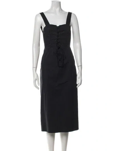 Pre-owned Staud Linen Midi Length Dress In Black