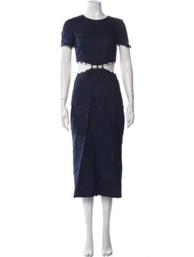 Pre-owned Staud Linen Midi Length Dress In Blue