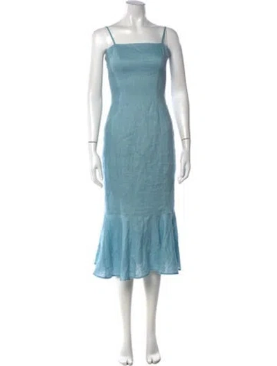 Pre-owned Staud Linen Midi Length Dress In Blue