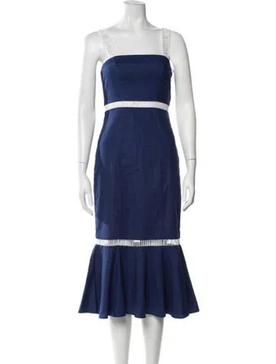 Pre-owned Staud Linen Midi Length Dress In Blue/white