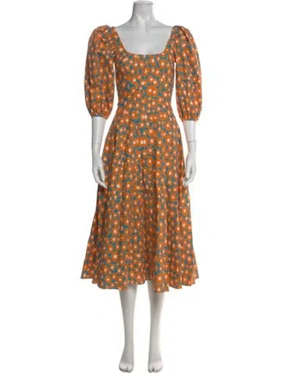 Pre-owned Staud Linen Midi Length Dress In Orange