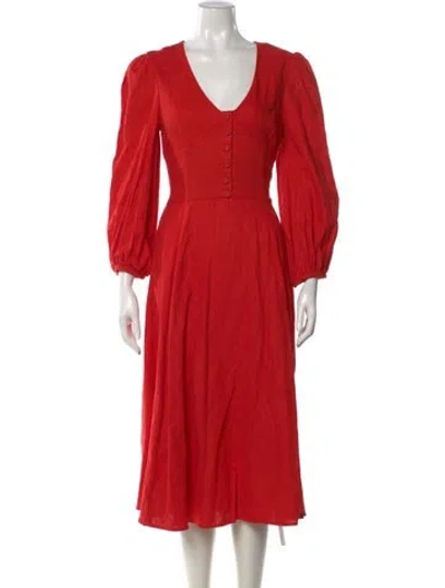 Pre-owned Staud Linen Midi Length Dress In Red