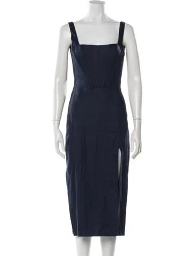 Pre-owned Staud Linen Midi Length Dress W/ Tags In Blue
