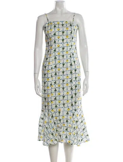 Pre-owned Staud Linen Midi Length Dress In White