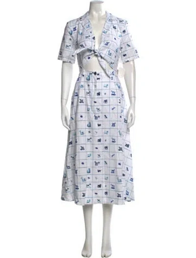 Pre-owned Staud Linen Midi Length Dress In White