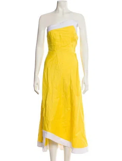 Pre-owned Staud Linen Midi Length Dress In Yellow