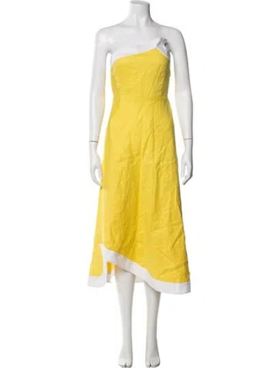 Pre-owned Staud Linen Midi Length Dress In Yellow
