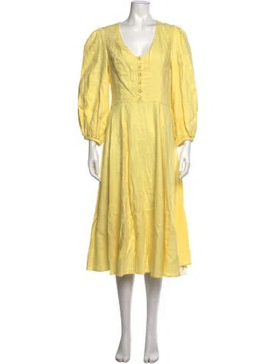 Pre-owned Staud Linen Midi Length Dress In Yellow
