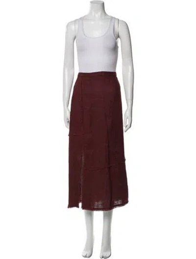 Pre-owned Staud Linen Midi Length Skirt In Burgundy