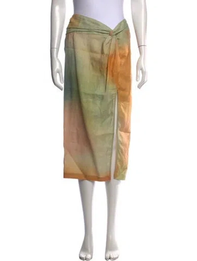 Pre-owned Staud Linen Midi Length Skirt In Green