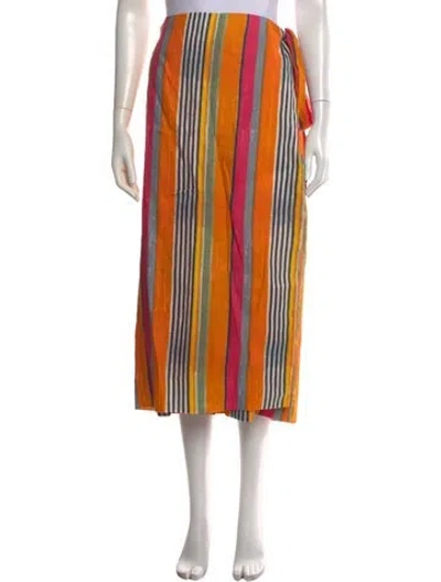 Pre-owned Staud Linen Midi Length Skirt W/ Tags In Orange