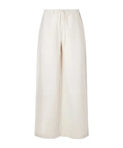 Staud Mateo Linen Mid-rise Wide-leg Pants In White