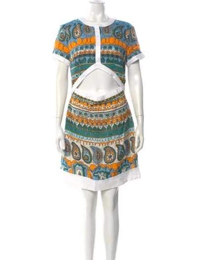 Pre-owned Staud Linen Mini Dress In Blue