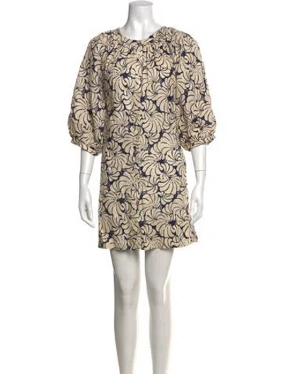 Pre-owned Staud Linen Mini Dress In Blue/neutrals