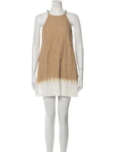 Pre-owned Staud Linen Mini Dress In Brown