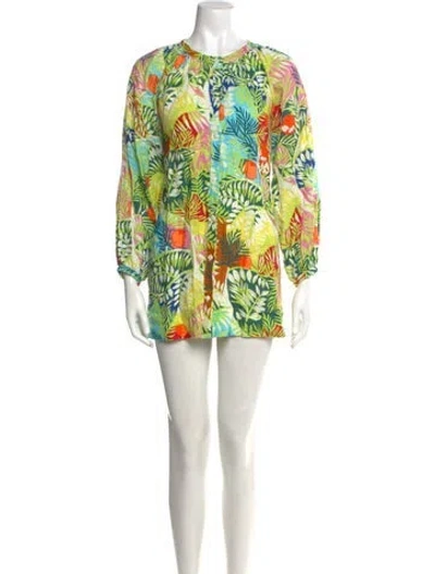 Pre-owned Staud Linen Mini Dress In Green