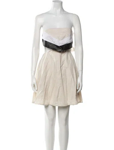 Pre-owned Staud Linen Mini Dress In Neutral