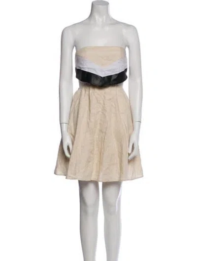 Pre-owned Staud Linen Mini Dress In Neutral