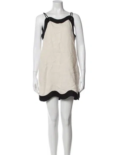 Pre-owned Staud Linen Mini Dress In Neutral