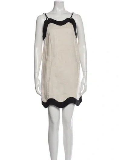 Pre-owned Staud Linen Mini Dress In Neutral