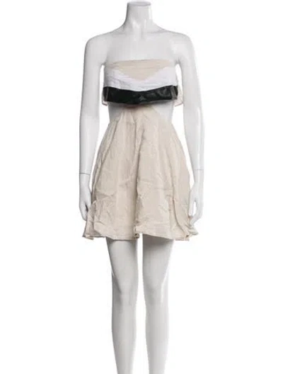 Pre-owned Staud Linen Mini Dress In Neutral