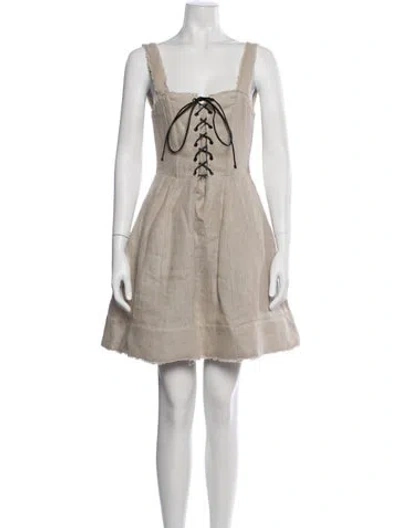 Pre-owned Staud Linen Mini Dress In Neutral