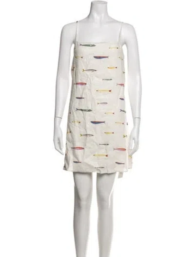 Pre-owned Staud Linen Mini Dress In Neutrals