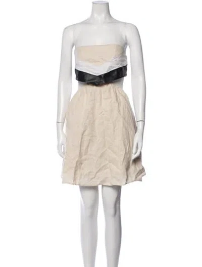 Pre-owned Staud Linen Mini Dress In Neutrals