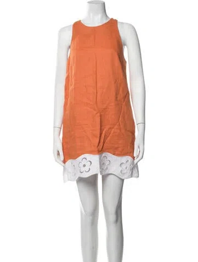 Pre-owned Staud Linen Mini Dress In Orange/white