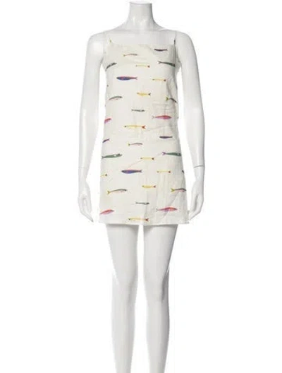 Pre-owned Staud Linen Mini Dress In White