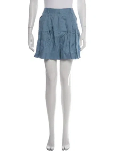 Pre-owned Staud Linen Mini Shorts W/ Tags In Blue