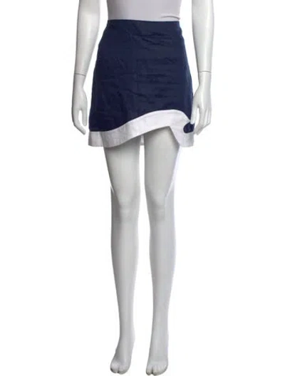 Pre-owned Staud Linen Mini Skirt In Blue