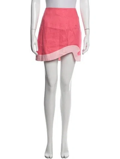 Pre-owned Staud Linen Mini Skirt In Pink