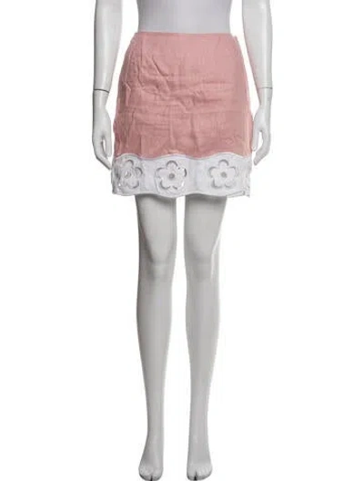 Pre-owned Staud Linen Mini Skirt In Pink/white