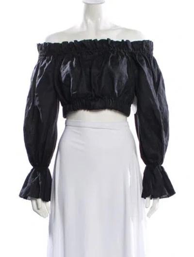 Pre-owned Staud Linen Off-the-shoulder Crop Top W/ Tags In Black