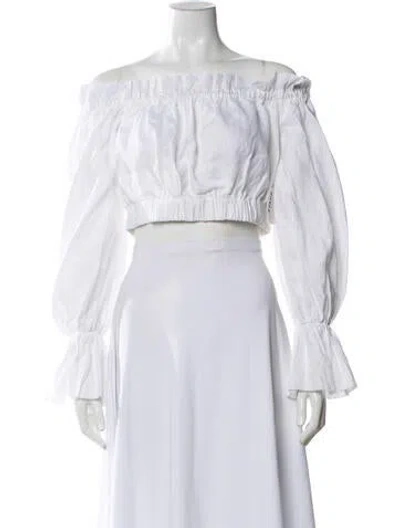 Pre-owned Staud Linen Off-the-shoulder Crop Top W/ Tags In Blue