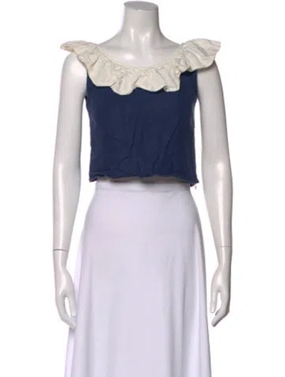 Pre-owned Staud Linen Off-the-shoulder Crop Top In White