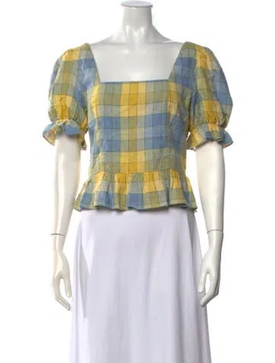 Pre-owned Staud Linen Plaid Print Crop Top In Neutral