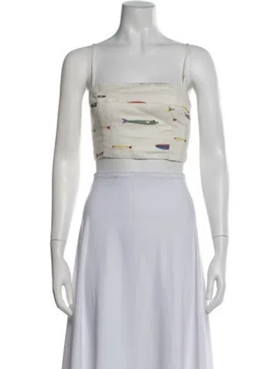 Pre-owned Staud Linen Printed Crop Top In Neutrals