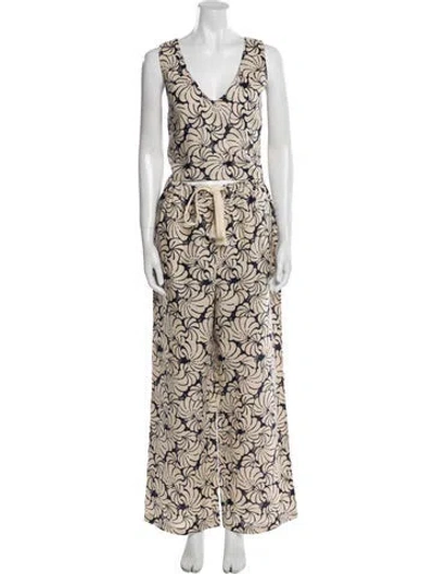 Pre-owned Staud Linen Printed Pant Set In Neutral